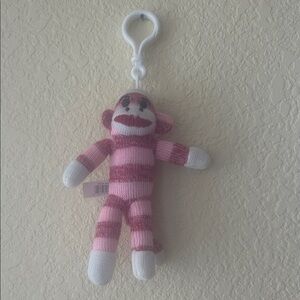 Pink Striped Sock Monkey bag charm, EUC
